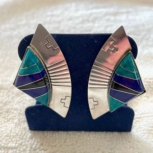 VINTAGE : Native American Turquoise Sterling Silver Earrings